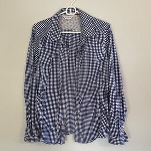 Orvis Women's Navy and White Gingham Button-Down Shirt
